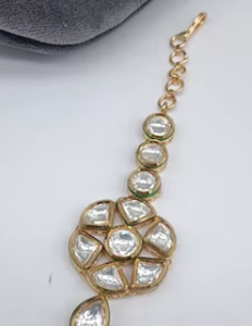 Polonais d'or antique de haute qualité avec des pierres Look Tikka bijoux de cheveux Style traditionnel pour la Collection de vêtements de mariage pour les femmes - Product Image 2