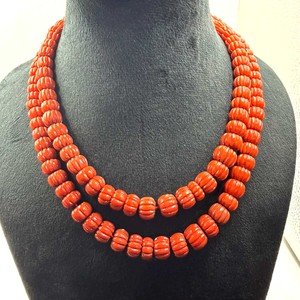 Collar de cuentas de coral púrpura de Taiwán, de 2 capas, hecho a mano, con cuentas talladas, piedras de coral natural de 8-12 mm, coral dorado. - Product Image 3