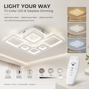 Plafonnier LED moderne 64W à trois couleurs dimmables avec télécommande, en acrylique, pour salon et chambre à coucher - Product Image 2