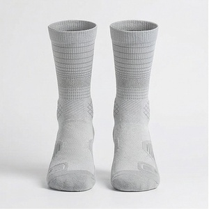 Crew <b>Socks</b> Solid Gray Knitted Breathable Polyester Spandex Running Athletic <b>Socks</b> for Adults Summer Use - Product Image 1