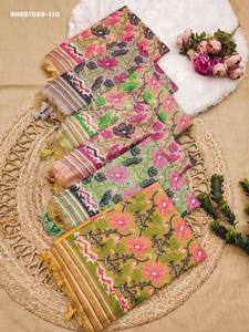 Hermoso Sari de Seda con Tejido Resham, Estampado Floral en Toda la Prenda y Borde con Pallu Floral Tejido con Meena, Proveedor Indio - Product Image 2