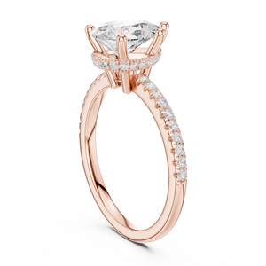 Anillo de compromiso Art Deco de lujo con moissanita talla pera, banda pavé, halo oculto, chapado en oro amarillo, acero inoxidable con engaste de puntas - Product Image 2