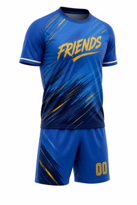Ensemble maillot et short de football, impression sublimée, anti-transpiration, unisexe adulte, bleu jaune, uniforme d'équipe - Product Image 4