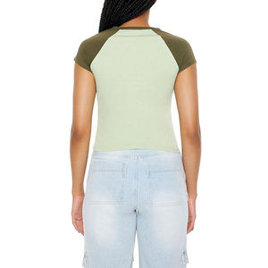 Camiseta de Algodón 100% para Primavera/Verano, Cuello Redondo, Manga Corta, Corte Holgado, Color Sólido, Estilo Casual, Tejido Jersey, Blanca, Corta, para Mujer - Product Image 1