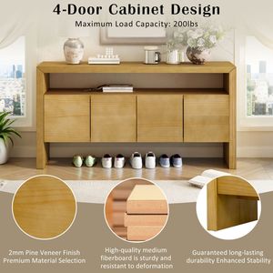 U_Style Credenza Moderna Minimalista a 4 Ante in Legno Massello Impiallacciato da 60 Pollici, Grande Capacità con Ripiano Aperto e Venature Naturali del Legno - Product Image 5