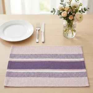 HILTEX PM-134 Handcrafted Sustainable Washable 3mm Thick Customizable Cotton Coastal <b>Rectangle</b> <b>Placemat</b> Striped Woven Home - Product Image 3