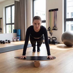 Tavola di Equilibrio in Legno con Rullo in Sughero e Supporto per Attrezzi per Esercizi in Palestra Domestica - Product Image 2