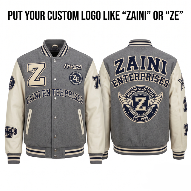 Mens Varsity Jacket 420 GSM Melton Wool Blend Stand Windproof Body White PU Sleeves Chenille Patch Embroidery Twill Applique