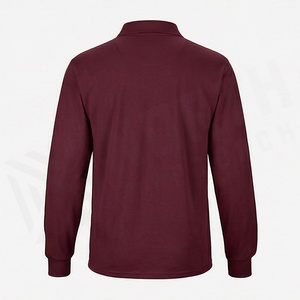 Polo à manches longues pour homme, couleur unie, tissu Oxford avec poche, style décontracté, coton tissé anti-plis - Product Image 2