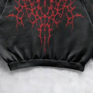 <b>Men</b> Gothic Hooded <b>Sweatshirt</b> <b>Red</b> Flame Print Oversized Knitted Cotton Winter Wear Front Logo Regular Sleeve Premium Quality - Product Image 5