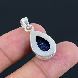 Colgante de Plata de Ley con Lapislázuli Natural 100% en Forma de Pera para Mujer, Collar de Piedras Preciosas DIY, Engaste de Bisel, Mejor Precio - Product Image 3