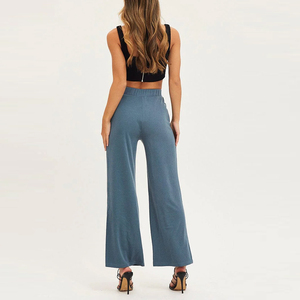 Wholesale Women's Autumn Gym Pants Loose Wide Leg Fashion Casual Cargo Pants XL Flat Front Long Trousers Drawstring Plain Dyed - Product Image 3