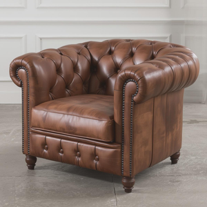 Fauteuil d'appoint vintage en cuir marron avec pieds en bois, style moderne du milieu du siècle, pour salon, bureau, hôtel - Product Image 1