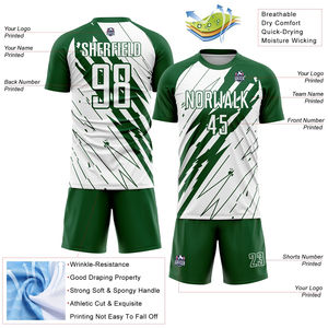 Maillot de football confortable et respirant pour la compétition, tissu extensible 4 directions, couleur vert et blanc - Product Image 3