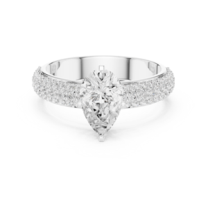 Anillo de compromiso de plata de ley con pavé de tres filas y moissanita en forma de pera |   Anillo de boda llamativo para mujer - Product Image 1