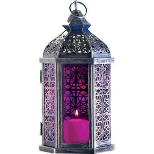 Iron <b>Lantern</b> Candle Holder <b>Set</b> With Stained Glass And Intricate Cutouts For Home Decoration - Product Image 3