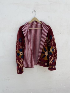 Blazer de Terciopelo con Bordado Floral a Mano, Manga Larga, Largo Regular, Chaqueta de Otoño para Mujer, Cuello Vuelto - Product Image 5