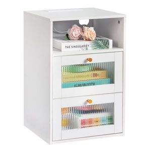 Changhong Glass 40*35*60cm <b>Bedside</b> <b>Table</b> 2 Drawers 1 Layer White Hemp Surface Particle Board Nightstands Wireless Charging 2 <b>USB</b> - Product Image 5