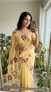 Exclusive Designer Look Georgette Printed <b>Saree</b> Elegant <b>Blouse</b> Stylish Fancy Ethnic Latest Trendy Indian Modest Party Wear Women - Product Image 5