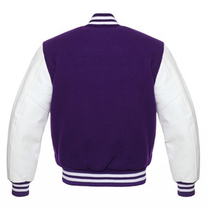 Men's <b>Purple</b> White <b>Varsity</b> <b>Jacket</b> Cotton Polyester Solid Color Button Front Turn-down Collar Regular Fit Autumn Style - Product Image 2