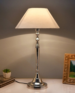 Brushed nickel imperial <b>table</b> lamp white linen shade elegant metal base decorative <b>bedside</b> light for luxury home decor wholesale - Product Image 6