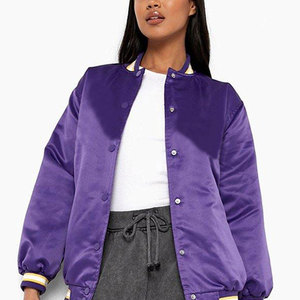 Womens Bomber Jacket Hot Sexy Satin Front Zipper Waterproof Eco Friendly Windproof Plus Size Autumn Winter Wholesale Solid - Product Image 2