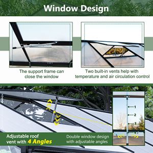 Serre extérieure robuste 8 x 12 avec double porte, grande serre en polycarbonate avec deux options de ventilation pour l'entretien du jardin - Product Image 4