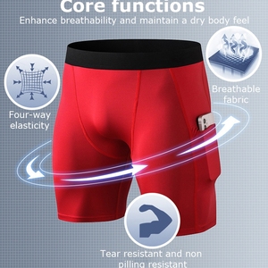 Men <b>Compression</b> <b>Shorts</b> Solid Color Spandex Polyester Quick Dry Sporty Style With Pockets Mid Waist <b>Short</b> Length - Product Image 6
