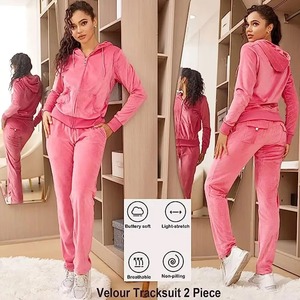 Conjunto Deportivo con Capucha Rosa para Mujer, Talla Grande, con Cierre Completo, Forro Polar, Ropa Casual de Invierno con Bolsillos Laterales - Product Image 5