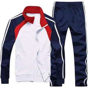 Conjunto Deportivo de 2 Piezas para Hombre, Chaqueta con Cierre Completo y Pantalones Deportivos, Color Azul Marino y Blanco, Casual, Transpirable, Ecológico y Ligero - Product Image 1