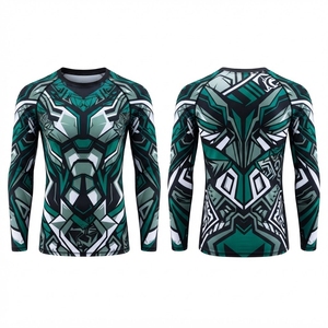 Unisex Full Sleeve Rash Guard Blue <b>White</b> Geometric Print Quick Dry <b>Compression</b> <b>Shirt</b> Anti-UV Front Logo Adult Sport Top UPF50+ - Product Image 4