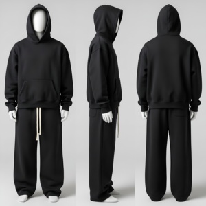 Ensemble de survêtement polaire pour hommes : sweat à capuche et pantalon de jogging, style streetwear décontracté, coupe ample, idéal pour l'hiver, personnalisable avec logo, vente en gros - Product Image 1