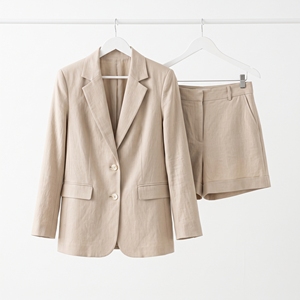 Conjunto de Blazer y Pantalones Cortos de Mujer, Color Beige, Tejido de Lana, Un Solo Botón, Traje Formal de Oficina - Product Image 2
