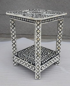 Tabouret de luxe noir fait main en nacre pour la décoration intérieure, design moderne personnalisé, tabouret indien en nacre - Product Image 1