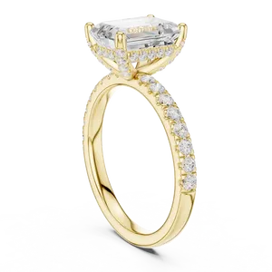 luxury eighteen <b>karat</b> solid gold hidden halo ring featuring two carat emerald cut lab grown diamond unisex engagement wedding - Product Image 2