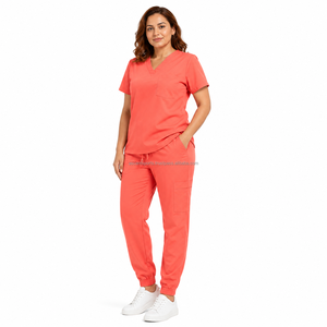 Ensemble d'uniformes médicaux avec poche poitrine zippée et poche cargo, combinaison de couleurs personnalisée, tissu extensible quadridirectionnel pour le secteur de la santé - Product Image 1