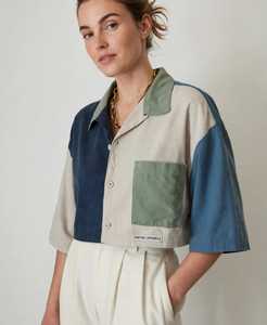 T-shirt sportif pour femme en denim et velours côtelé écologiques, style Y2K, manches longues, coloris arc-en-ciel, à rayures - Product Image 1