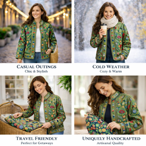 Chaqueta de Algodón con Bordado Floral Kashmiri Hecha a Mano por Artesanos, Cuello Alto, Estilo Boho, Chaqueta Bomber para Mujer - Product Image 3