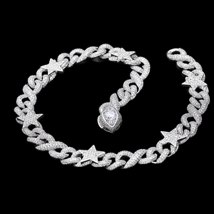 Collar Cubano Premium para Hombre de Plata de Ley 925 con Moissanita de Corte Redondo, Engaste Completo Pavé, Diseño de Estrella, Estilo Hip Hop, Cadena Fina - Product Image 4