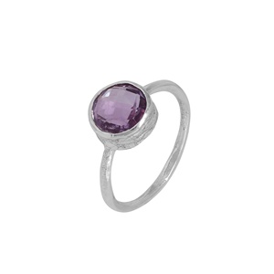 Bague Solitaire Cocktail en Argent Sterling 925 avec Améthyste Violette Ronde Facettée pour Femme - Vente en Gros - Product Image 6