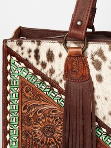 Genuine Leather Sunflower Hand Tooled Design Hair on Cowhide Shoulder Bag Western Style Cowgirl Bag Women <b>Tote</b> Bag Supplier - Product Image 3