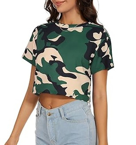 High Quality Camouflage Design <b>Women</b> Crop <b>Top</b> T-Shirt Hunking Fishing Woman Half Sleeves Cottpon Camo Cropped T-Shirt Breathable - Product Image 3
