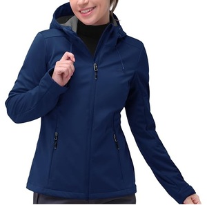 Vestes softshell pour femmes bleu marine, coupe ajustée, imperméables, vêtements d'extérieur de qualité export, avec capuche, vestes softshell - Product Image 1