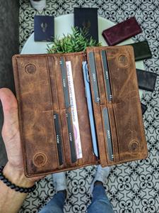 Phone Holder Genuine Leather Long Vintage <b>Waterproof</b> <b>Wallet</b> Clutch Bag Open Closure Brown Christmas Gift LSW-0016 - Product Image 4