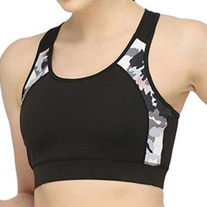Soutien-gorge de sport noir pour femme avec empiècements latéraux camouflage, style dos nageur, séchage rapide et respirant, style moderne, OEM - Product Image 1