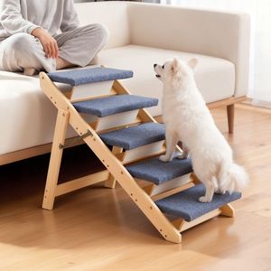 Scala a 5 gradini in legno per animali domestici, per letti, divani e auto, capacità di carico 150 libbre, design pieghevole piatto, stabile e robusto, arredo per gatti - Product Image 5