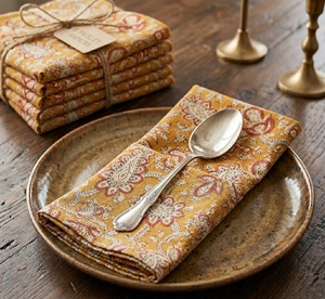 Printed Cotton Napkins <b>Square</b> Bohemian Style Handmade <b>Table</b> Decoration 6pcs Machine Washable Home Use - Product Image 4