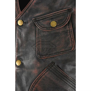 Gilet sans manches en cuir véritable pour homme, style motard, délavé, décontracté, imperméable, réversible, hiver, OEM ODM - Product Image 6