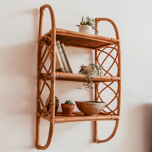 Best Seller Rattan <b>Wall</b> Mounted <b>Shelf</b> Home Decoration Wicker Rattan Cane Floating <b>Wall</b> <b>Shelf</b> Handmade for Storage - Product Image 2
