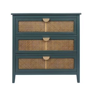 Armoire moderne en bois massif à 3 tiroirs avec façade en rotin naturel tressé pour chambre à coucher, salon, bureau - Product Image 2